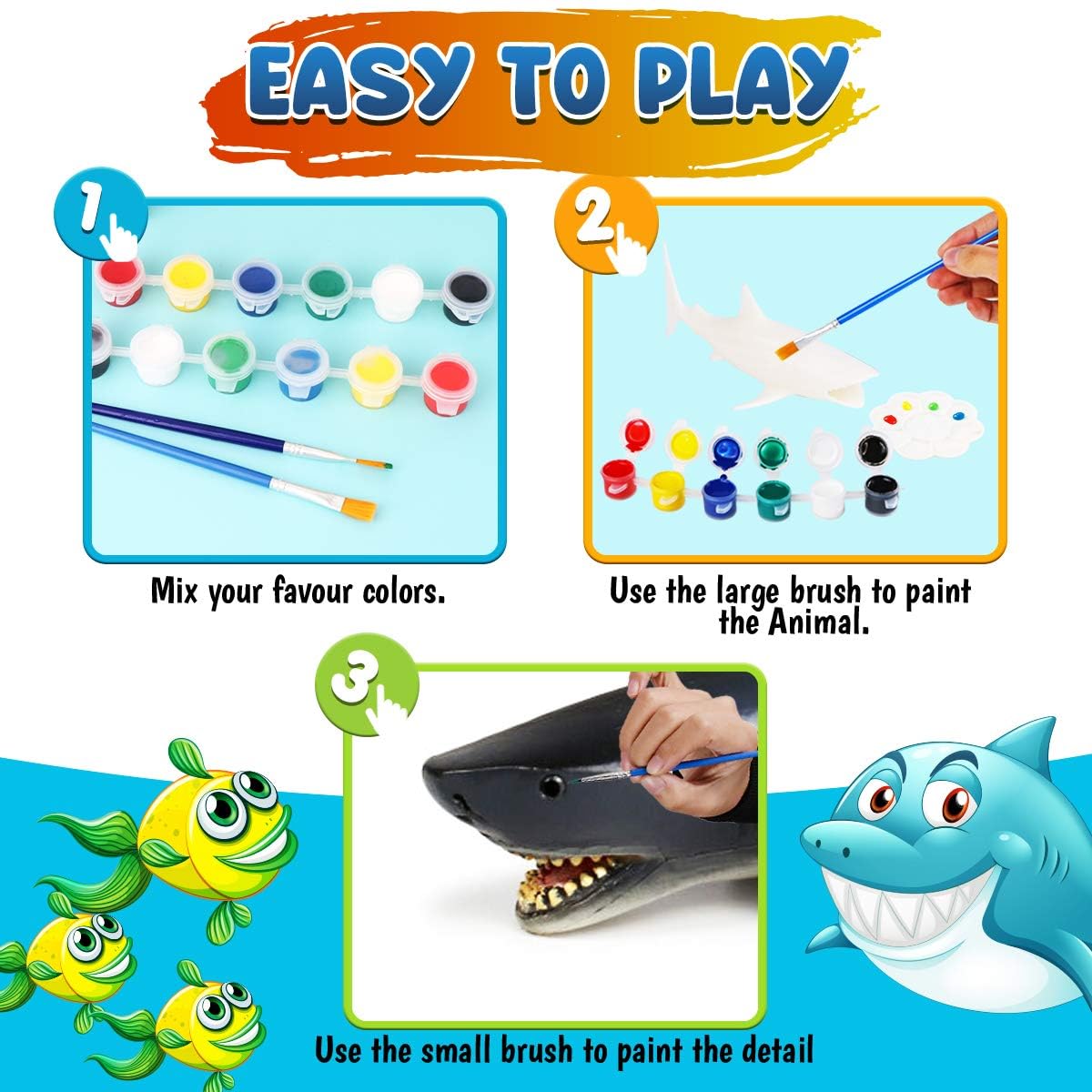 Funzbo Shark Toys Painting Kits For Kids Ages 4-8, Arts And Crafts For Kids With Art Supplies, Sea Animal Creatures Ocean Fish Toys For Toddlers Boys Girls Ages 3-12 Birthday Gift