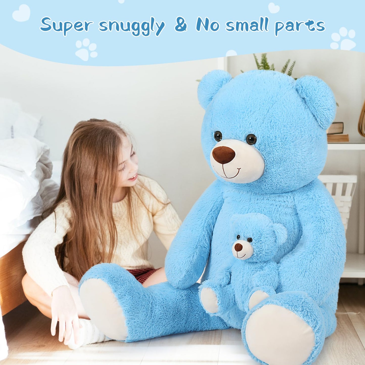 Tezituor Giant Stuffed Animal 51In, Large Teddy Bear Mommy With Baby, Big Teddy Bear For Kids, Girlfriend On Mother'S Day, Valentine, Christmas, Baby Shower, Birthday, Blue