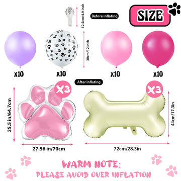 46 Pcs Dog Themed Balloon Decoration Set With Paw Print And Bone Balloons Birthday Party Supplies(Lovely Colors)