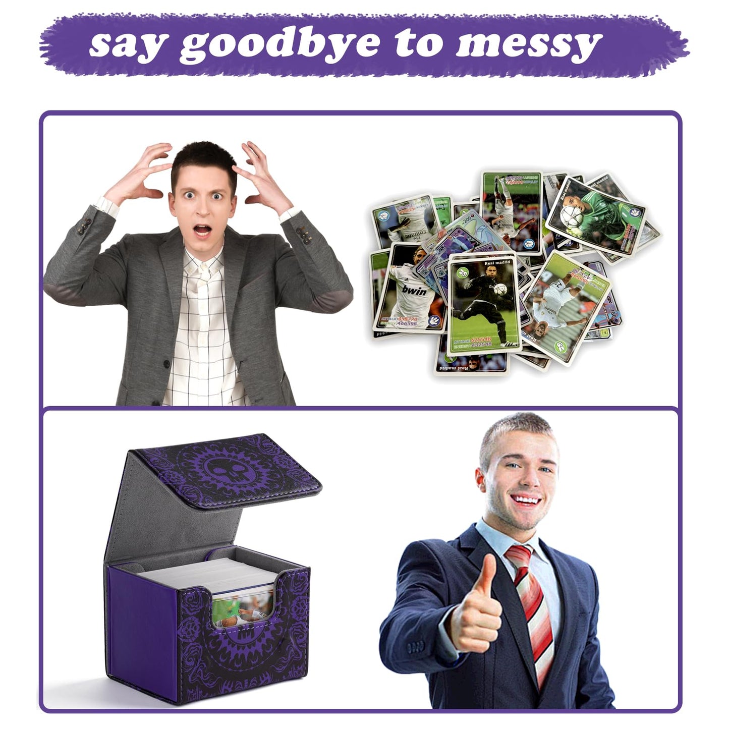 Deck Box for MTG Cards Trading Commander Deck Case Holds 120+ Sleeved Cards PU Leather Magnetic Collectible Card Storage Box Fits for TCG Magic Card (Purple)