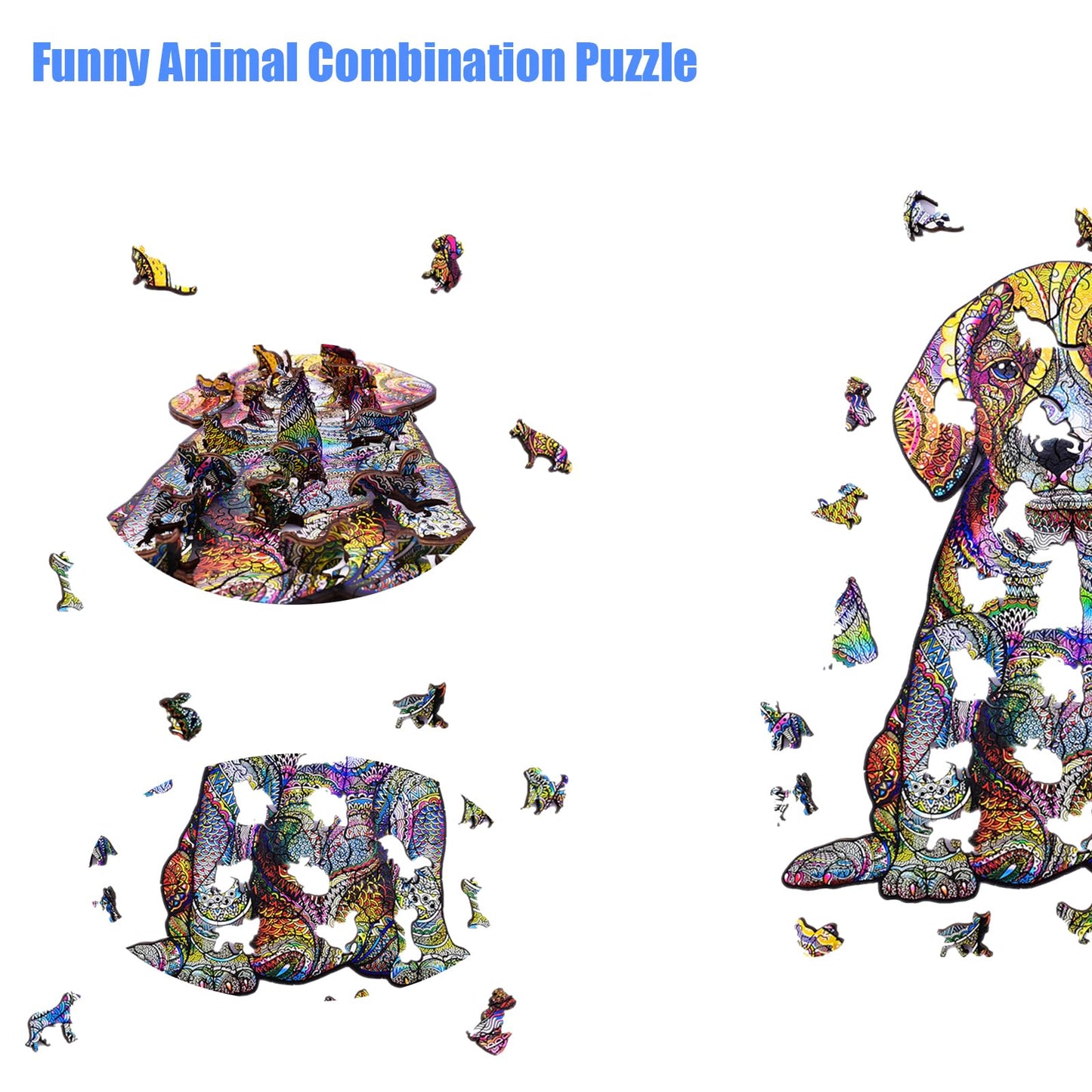 Wentufin - 150 Pieces Wooden Jigsaw Puzzles For Adults Large Size Wood Cut Puzzles Dog Wooden Jigsaw Puzzles Gift For Christmas,