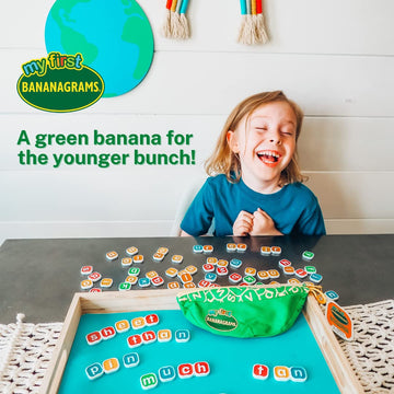 Bananagrams My First Board Game - Multi-Award Winning Kids Spelling Game for Ages 4+, Small, Green, Model MFB001