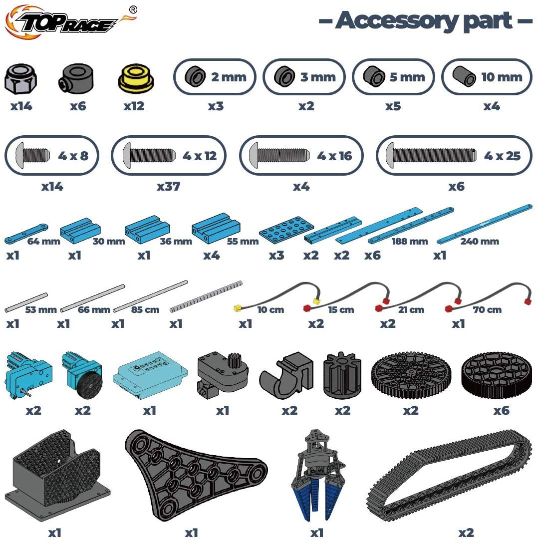 Top Race 15 Channels 2.4G Remote Control Robot Arm | DIY 151 pcs Electronic RC Toys Educational | Alloy Metal Mechanical Robotic