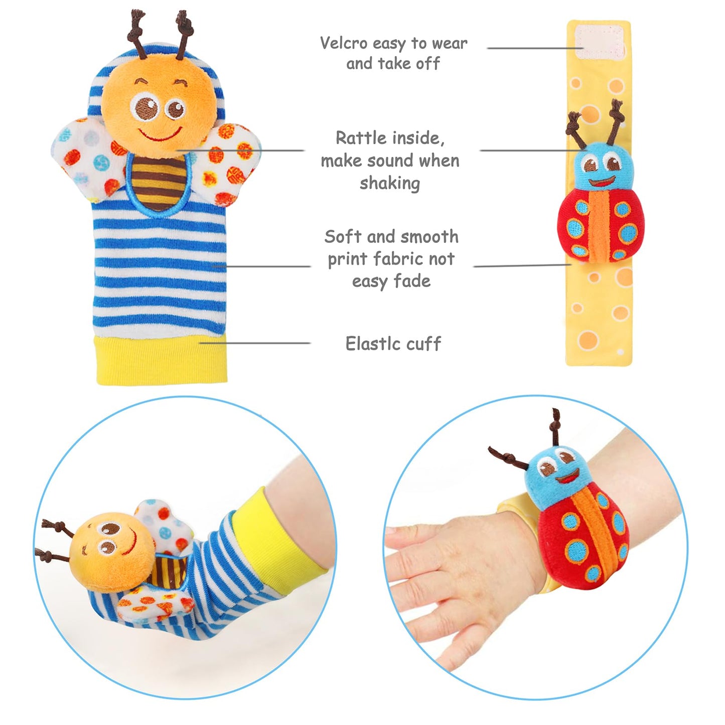 Bloobloomax Baby Rattles Toys For 0-12 Month, Infant Girl Boy Toys For Babies 3-6 Months, Newborn Hand & Foot Toys For 0 To 9 Months, Baby Shower Gifts Set With Wrist Rattle Socks (Light Blue)