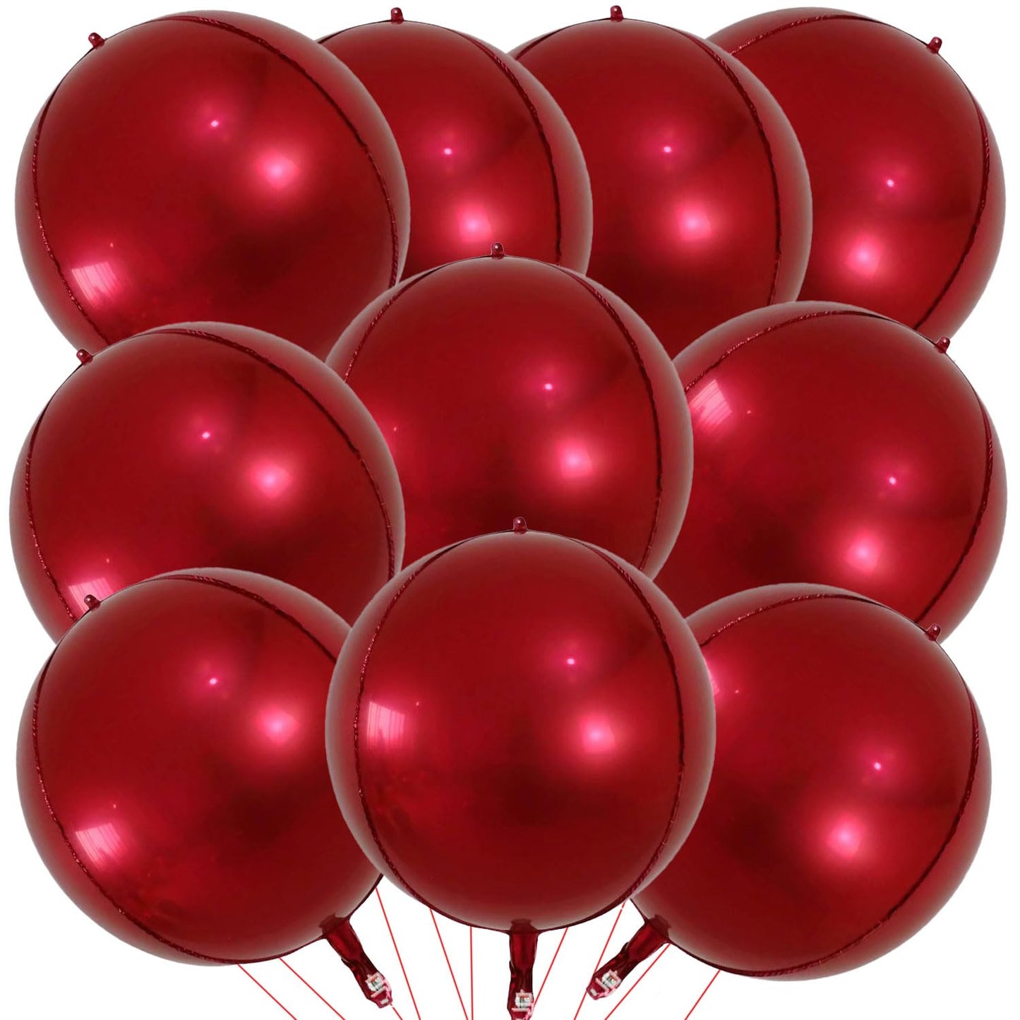Kalor 10 Pcs 22 Inch Burgundy Red Mylar Balloons, Large 4D Giant Round Foil Balloon Big Mirror Metallic Balloons For Birthday Party Baby Shower Gender Reveal Supplies