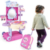 Deao 2 In 1 Makeup Table For Toddler Girls Vanity & Suitcase Set With Fashion Accessories Pretend Play Travel Suitcase Fashion B