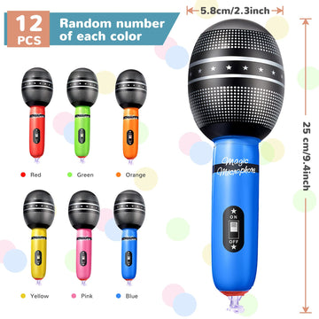 Zhanmai 12 Pieces Inflatable Microphones Blow Up Plastic Microphone Props Blow Up Toys For Musical Concert Themed Party Cosplay Stage Birthday Decoration Supplies, Random Colors