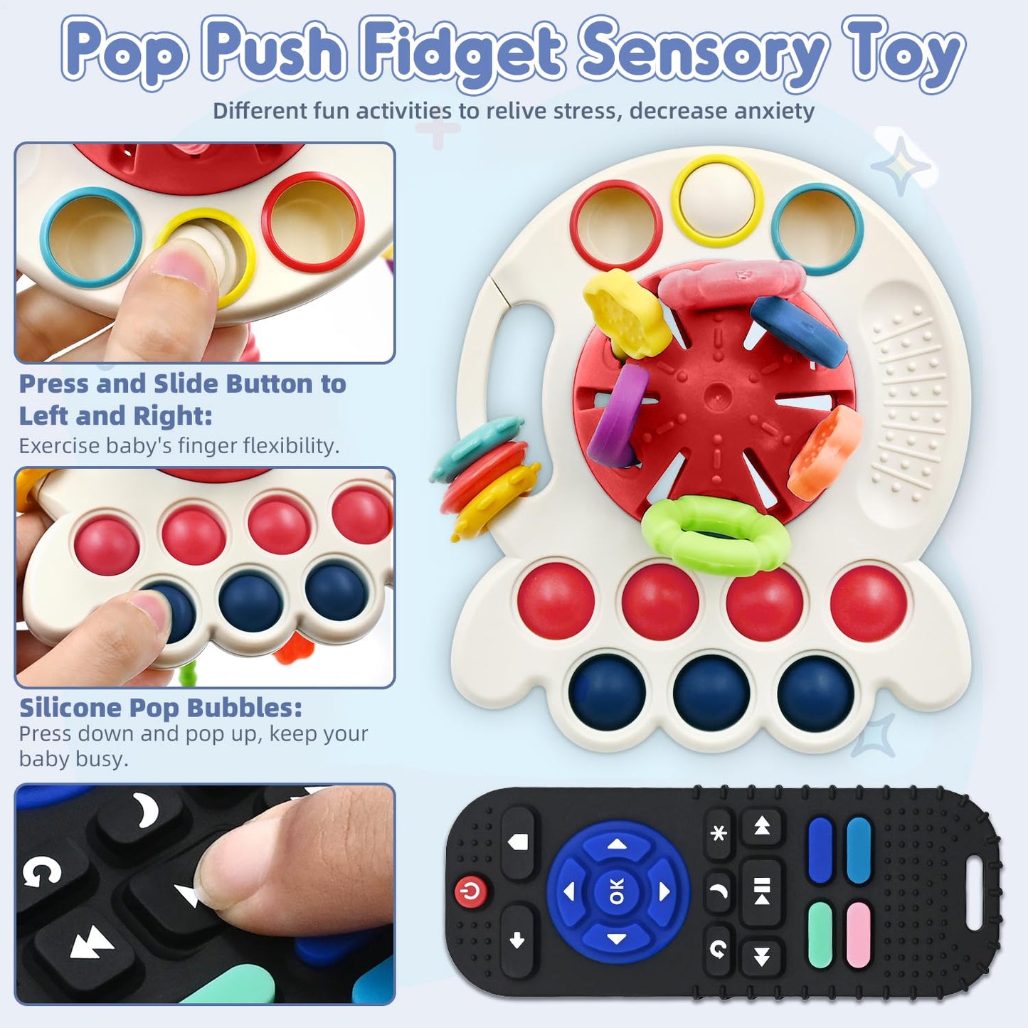 Aituitui Sensory Montessori Baby Teething Toys, Silicone Remote Control Teether Toddler Travel Toys For 3 6 9 12 Months, Educational Learning Toys For Infant Newborn Boy Girl Birthday Gifts
