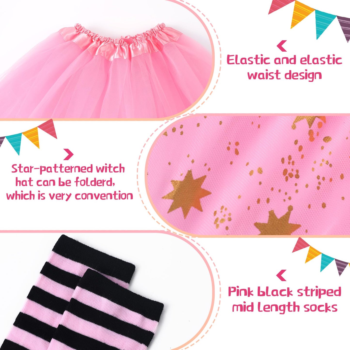 Panitay Halloween Witch Costume For Toddler Girls Includes Pink Tutu Hat Broom And Socks