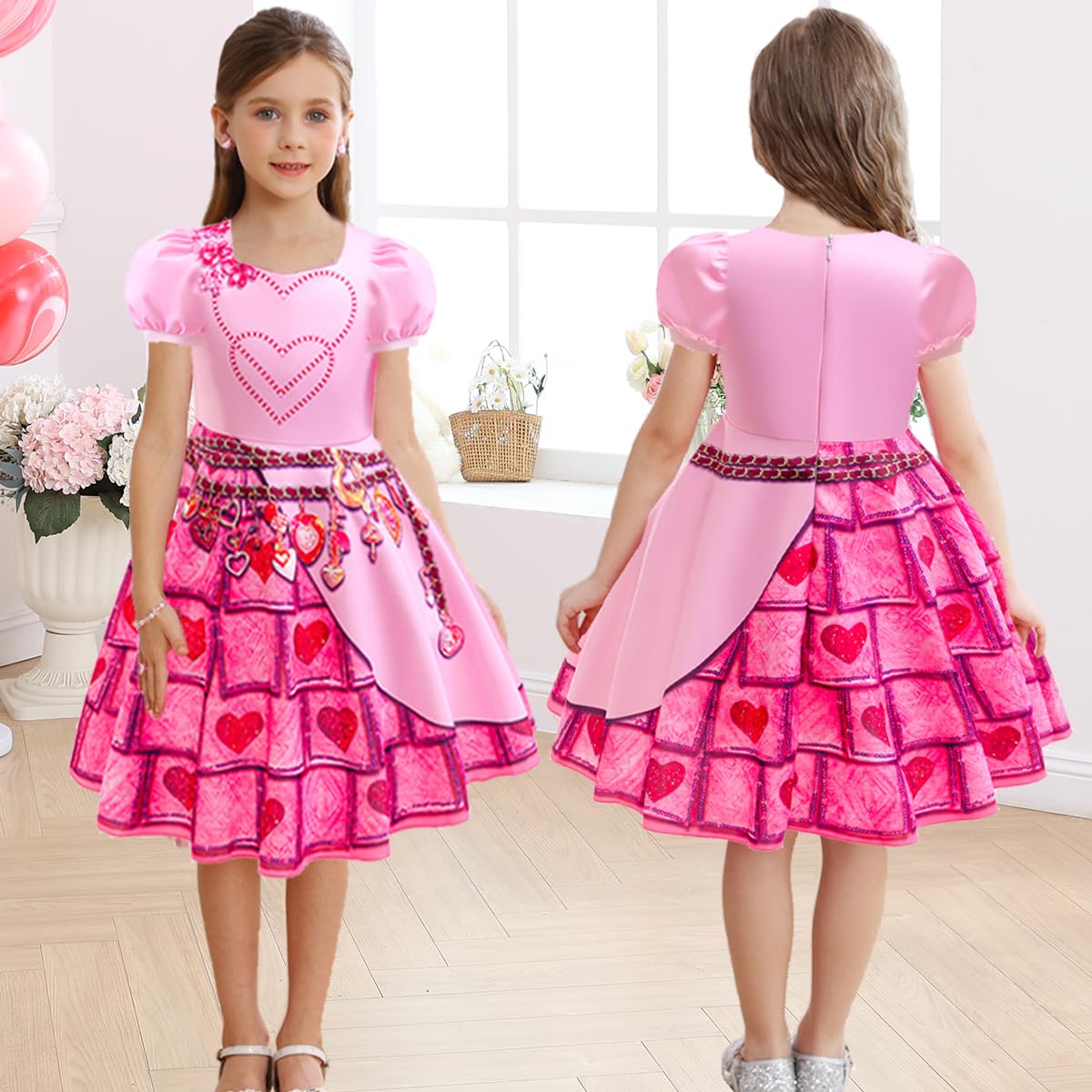 Itvti Girls Bridget Costume Kids Younger Queen Of Heart Pink Dress Princess Cosplay Outfits With Wig For Halloween Party, Pink, 2-3 Years(Tag 100)