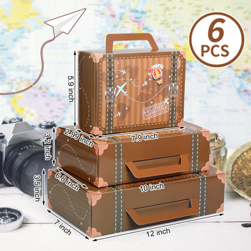 Weekgrat Vintage Travel Suitcase Set - 6 Pcs Brown Cardboard Decorative Gift Box for Party Favors and Storage