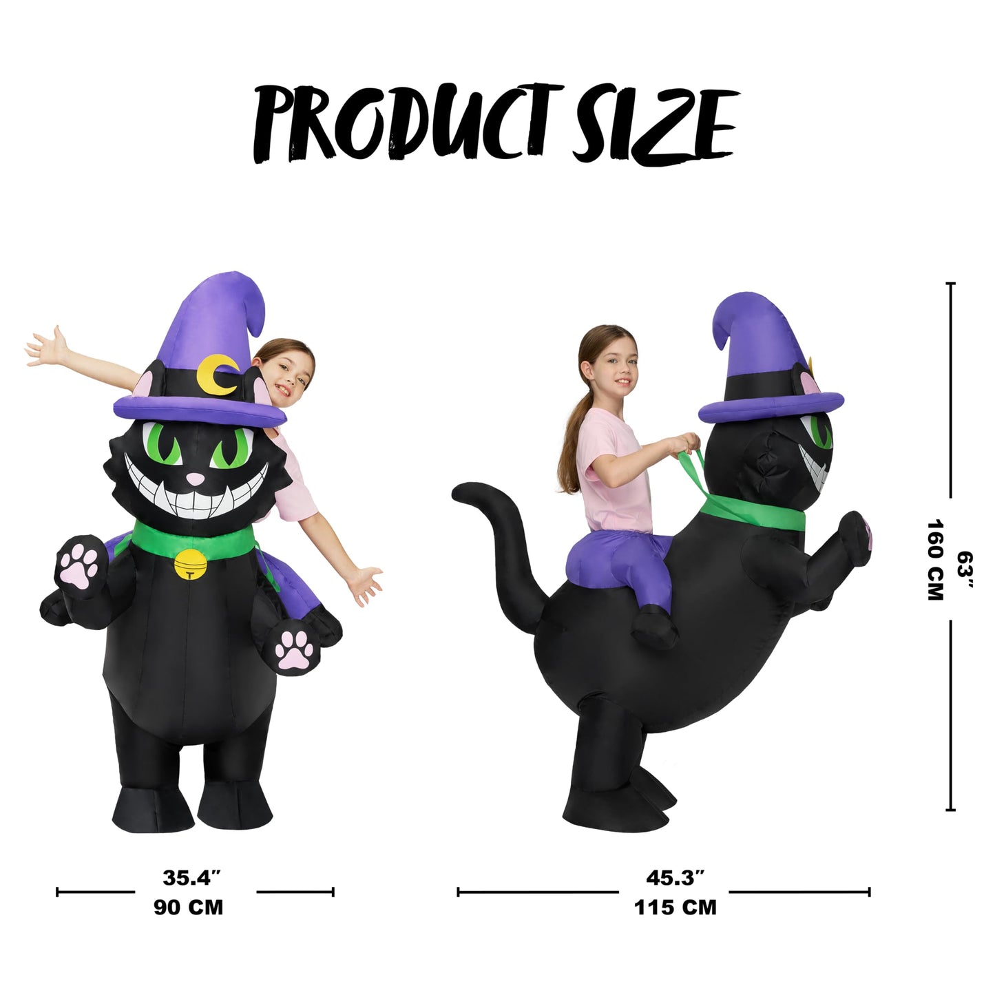 Spooktacular Creations Kids Inflatable Costumes, Riding A Black Cat Inflatable Costume, Kitty Blow Up Costumes For Halloween Costume Cosplay Themed Parties