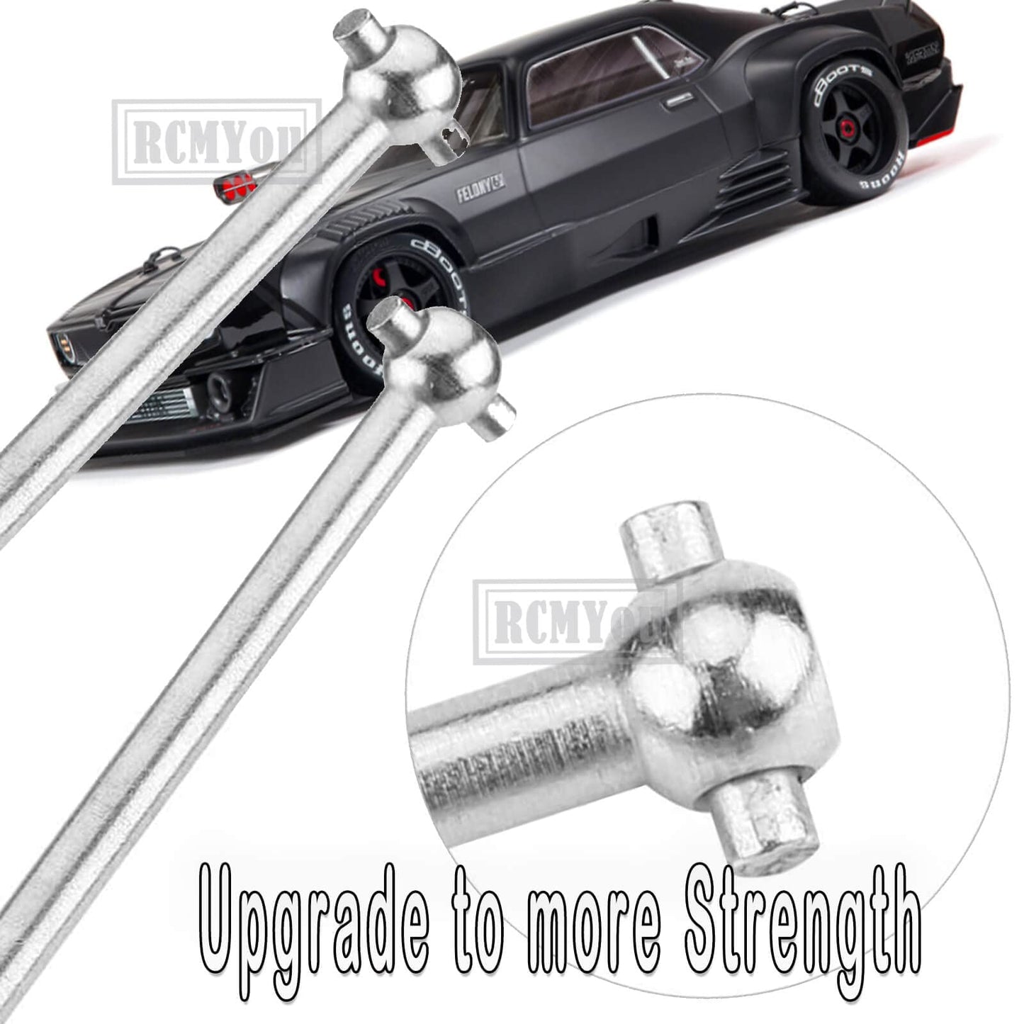 RCMYou Dogbone Upgrade Shaft for ARRMA 1/7 Felony/Infraction/Limitless - 168MM, Steel, Silver, Model R7-8-Dogbone-Silver