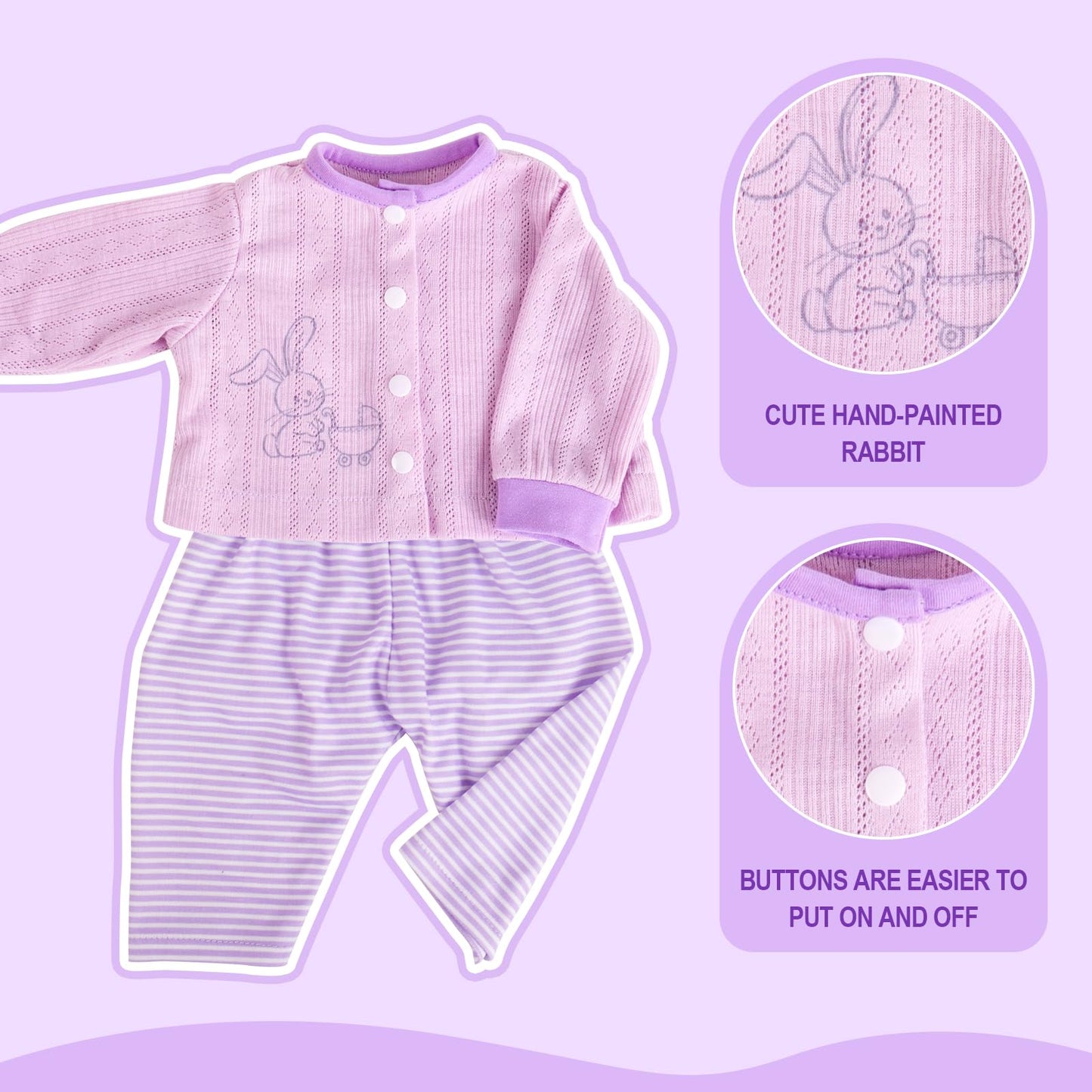 Aori Reborn Baby Dolls Clothes 20 Inch Purple Clothing Set For 17-20 Inch Real Life Newborn Girl