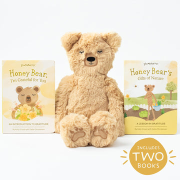 Slumberkins 14' Honey Bear Kin & 2 Board Books Complete Set Bundle | Promotes Gratitude, Respect & Sharing | Social Emotional Tools For Ages 0+ (Honey Bear Kin Plush + 2 Board Books)