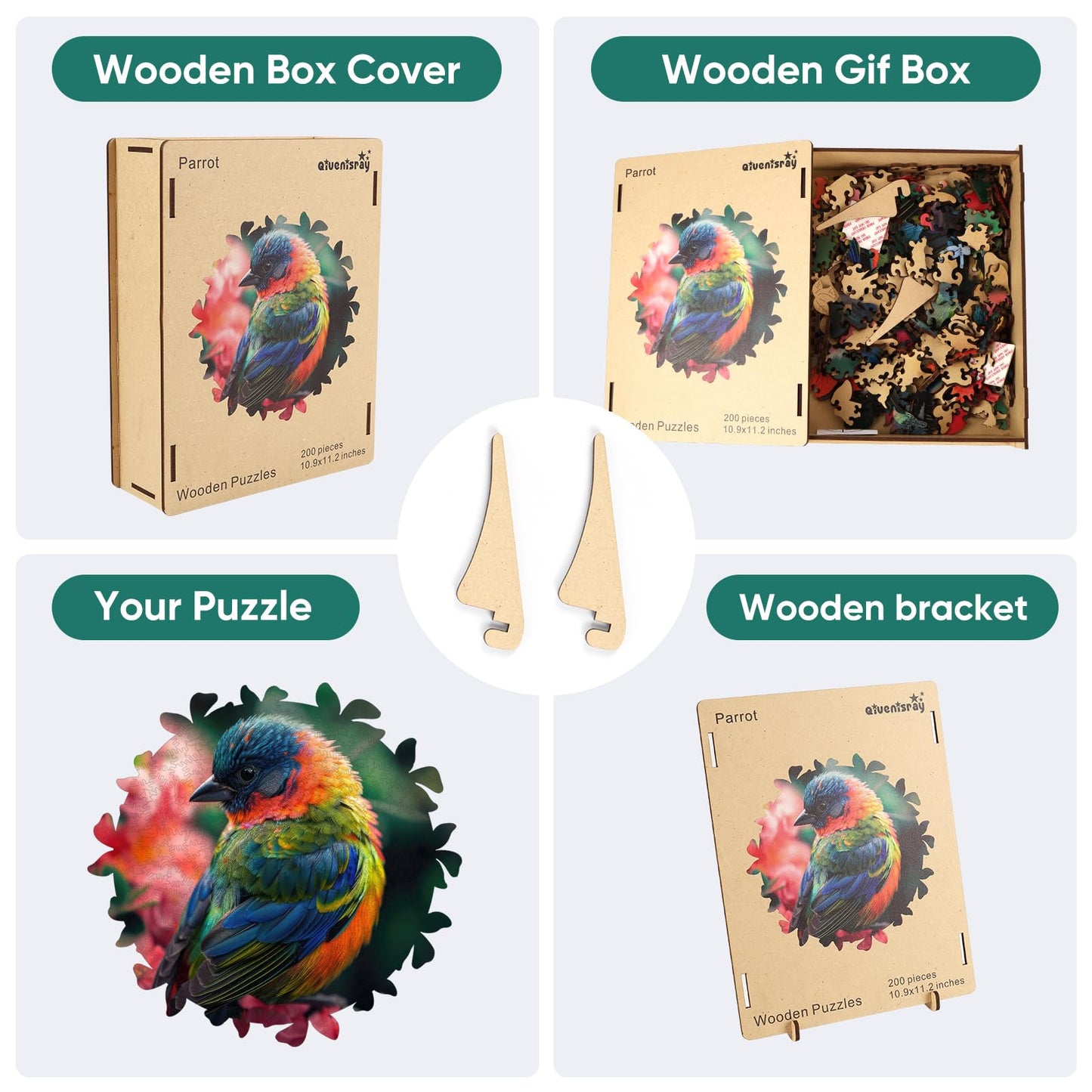 Wooden Puzzles For Adults, Finch Bird Wooden Jigsaw Puzzles 200Pcs, Medium, Unique Shape Animal Adult Puzzles, Irregular Wood Pu