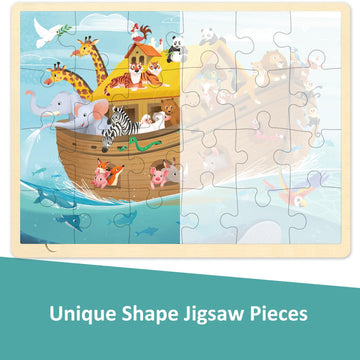 Moinkidz 24 Piece Puzzles For Kids 3 Year Old, Noah'S Ark Religious Scene Puzzle, Wooden Jigsaw Puzzles For Toddlers Ages 3-5, Preschool Puzzles For 3 4 5 Year Old With Puzzle Tray