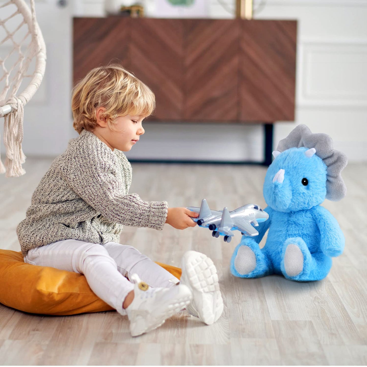 Vanlinny Blue Dinosaur Stuffed Animals, 9' Dinosaur Gifts For Kids, Soft Stuffed Dinosaur Toys, Cute Triceratops Figure, Birthday Xmas Gifts For Boys And Girls 3 4 5 6 7 8