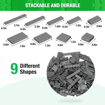 Mannidoo 1200 Pieces Flat Pieces, 9 Sizes Classic Moc Parts And Pieces Tiles Expansion Set - Compatible With All Major Brands, B