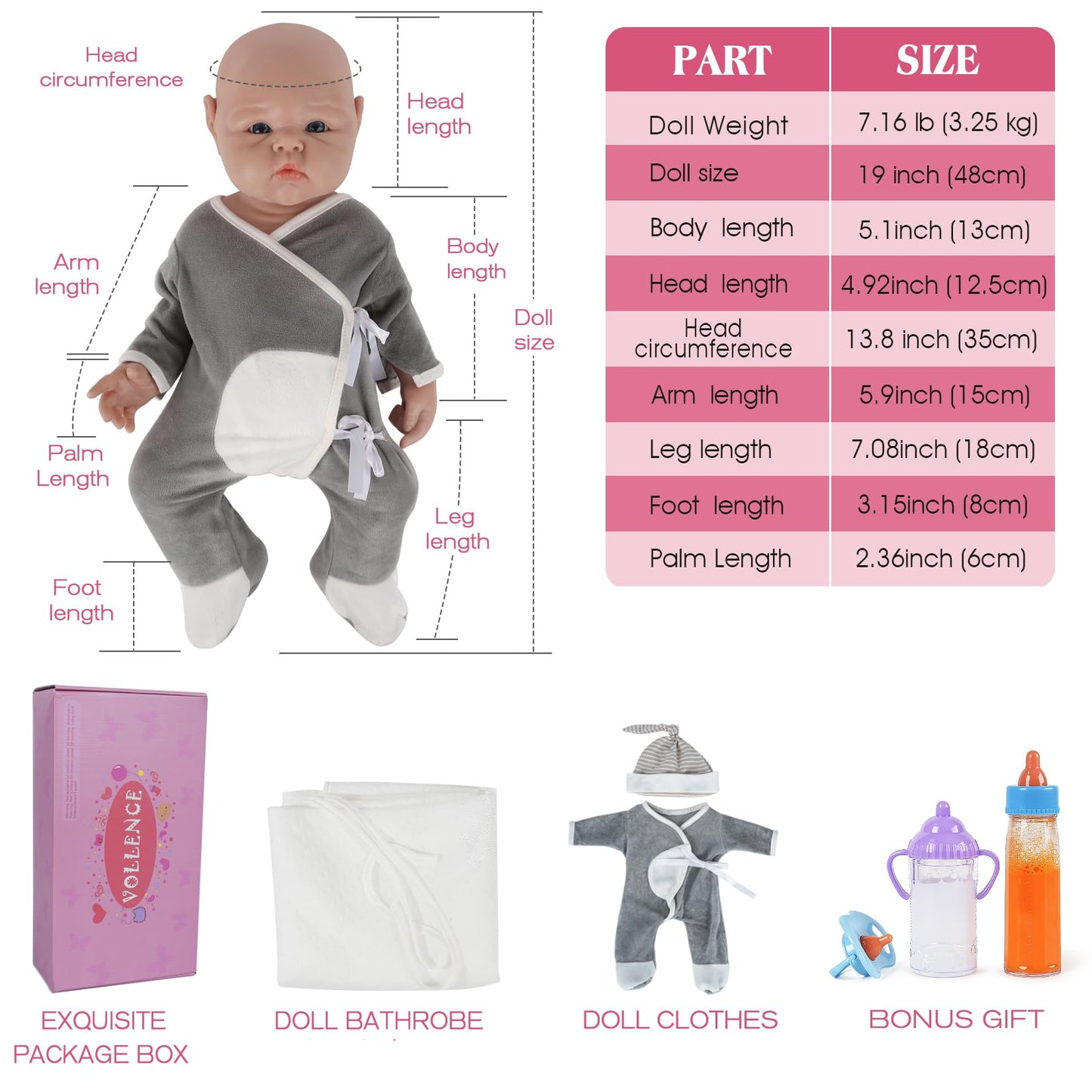 Vollence 19 Inch Realistic Silicone Baby Doll - Lifelike Boy, Reborn Doll, Color Dylan