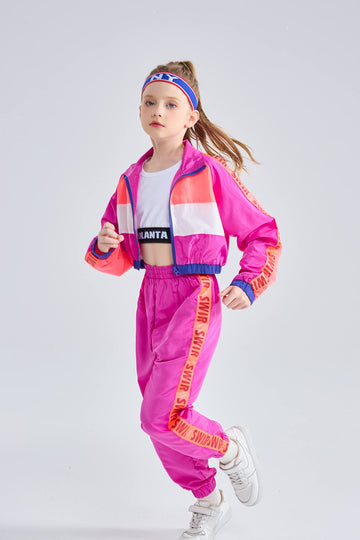 Lolanta Little Girls Dance Clothing Set, Fall Set Hip Hop Modern Jazz Team Performance Costume, Girls Dance Wear Pant Sets (Rose