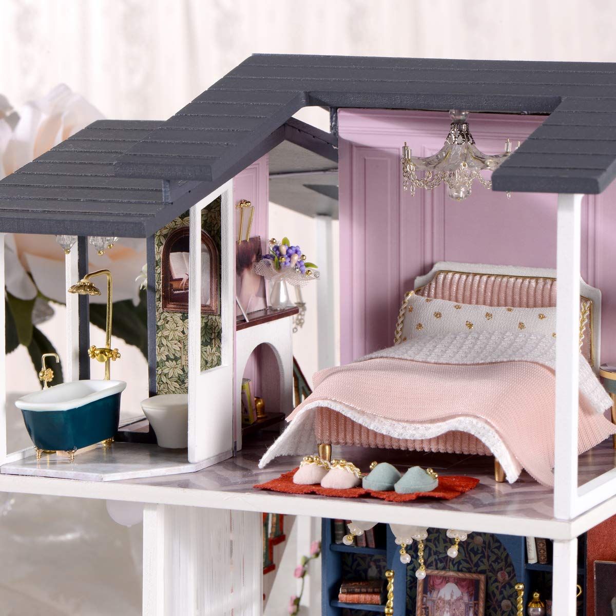 Gudoqi Diy Miniature Dollhouse Kit, Tiny House Kit With Music, Miniature House Kit 1:24 Scale Monet Garden, Great Handmade Crafts Gift For Birthday Christmas Day