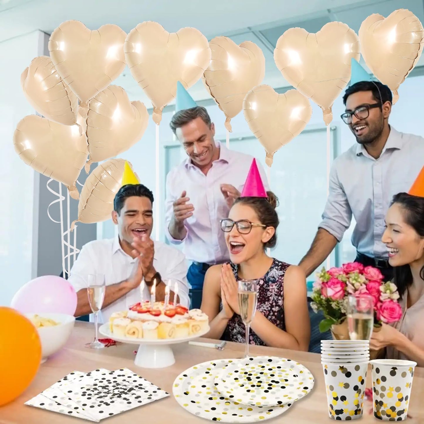 TONIFUL 30Pcs 18 Inch Light Brown Heart Balloons Heart Shape Foil Mylar Balloons Decoration for Birthday Valentines Day Wedding