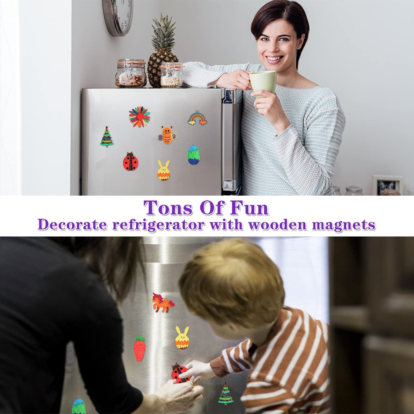 Worgree Diy Wooden Magnets, 36 Pcs Wooden Art Craft Supplies Painting Kit For Kids Party Favors For Boys Girls Ages 4-8 8-12 Bir