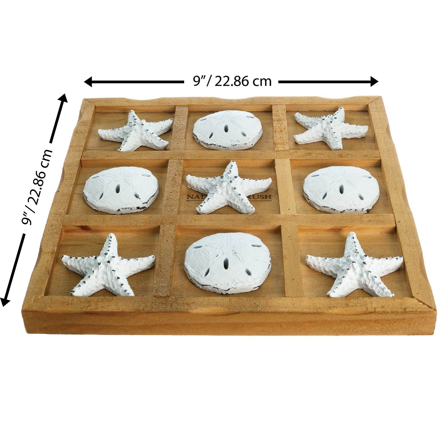 Nautical Crush Trading Starfish Tic Tac Toe Game - 9 x 9 Coastal Beach Decor - White Starfish & Sand Dollars