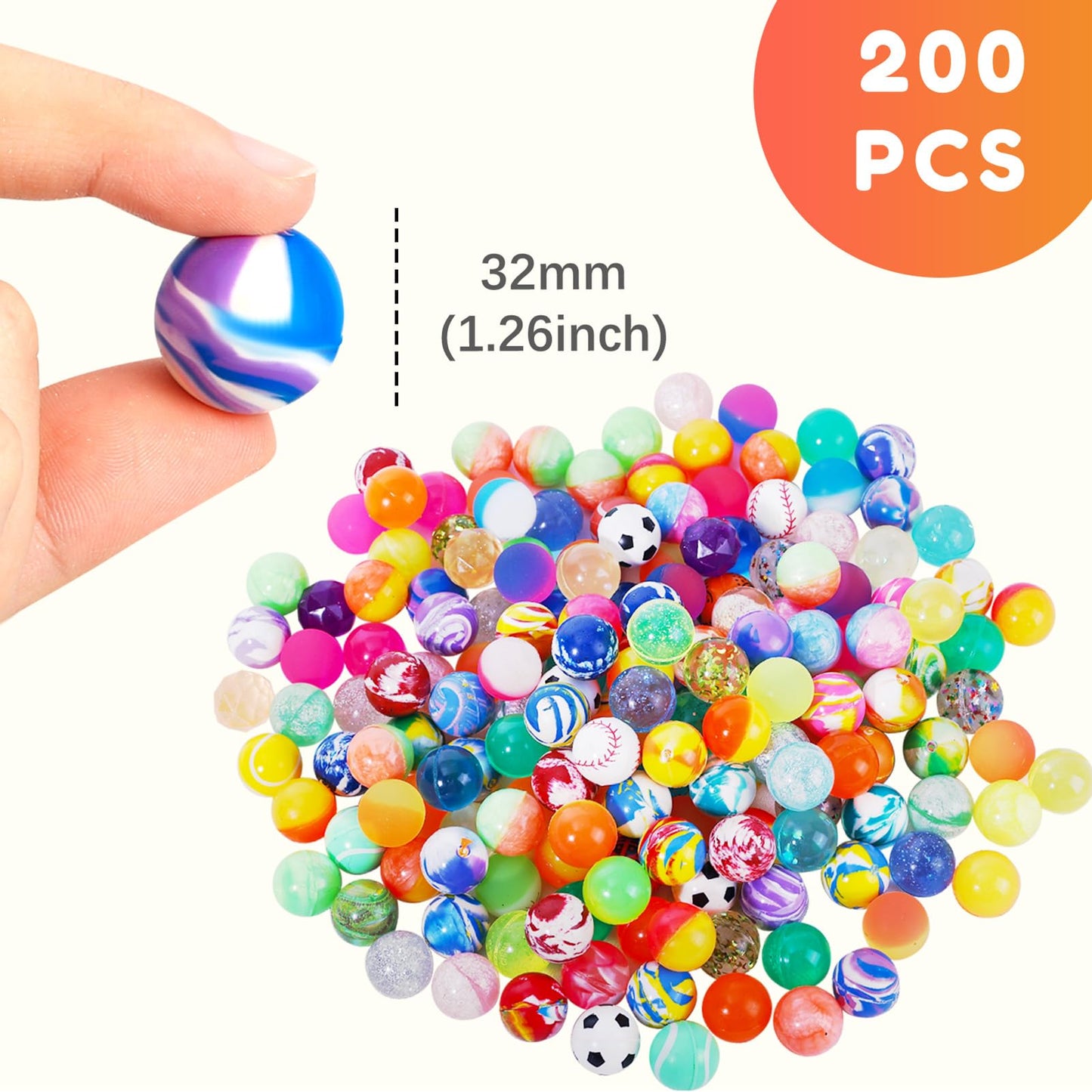 Pllieay 200 Pieces Bouncing Ball, 32Mm Bouncy Balls Party Favors For Kids, Bulk Bouncy Balls For Party Favors, Prizes, Birthdays Gift And Vending Machines(Style Random)