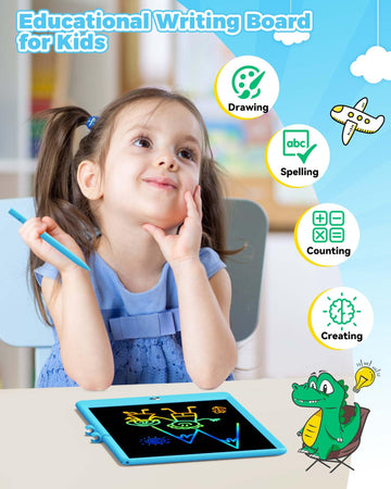 Kokodi 8.5 Inch Lcd Writing Tablet With Anti-Lost Stylus, Erasable Doodle Board Colorful Toddler Drawing Pad, Car Travel School Games Toys For 3 4 5 6 7 8 Kids, Birthday Gift For Girls Boys Blue