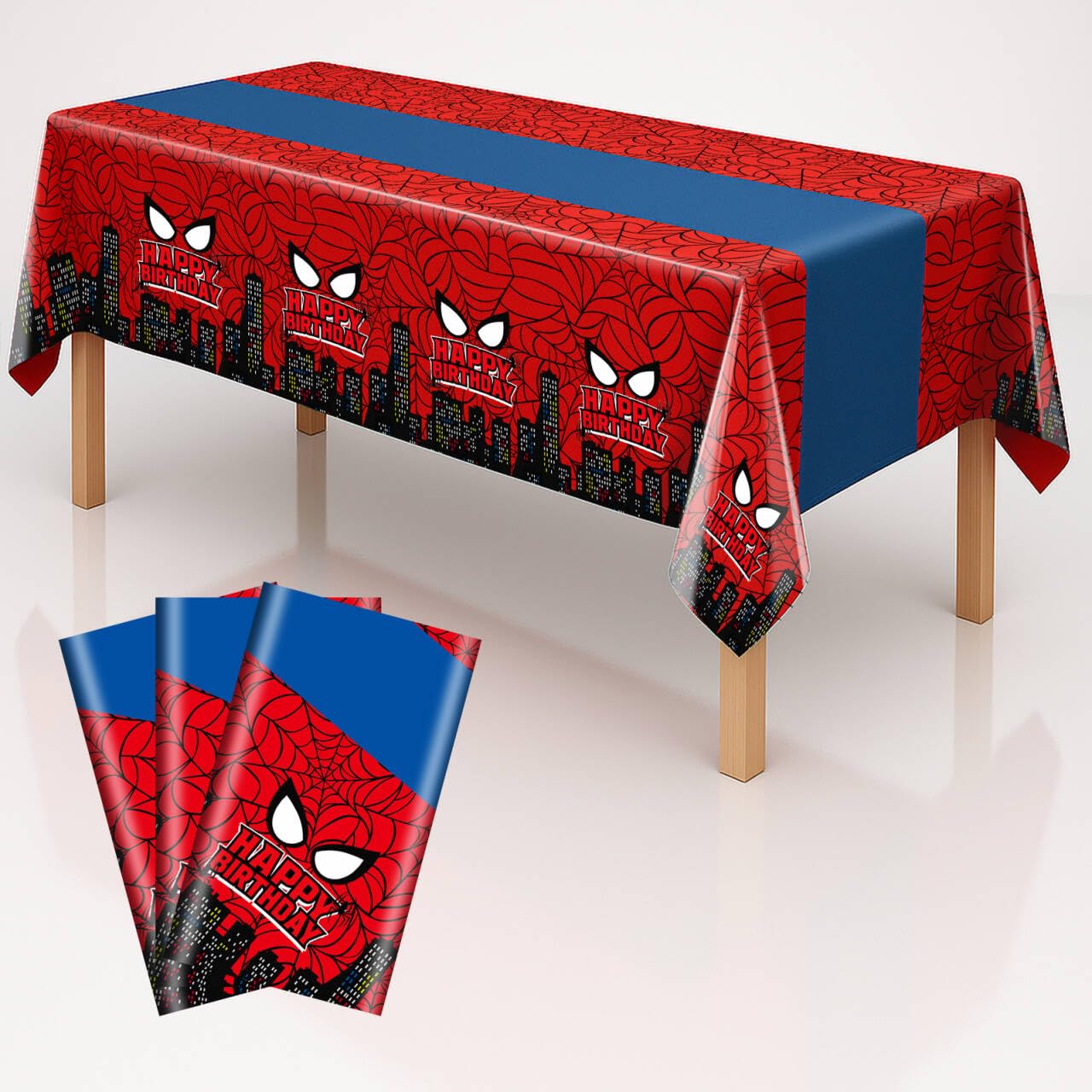 iCrius 3Pcs Spider Theme Tablecloths Disposable Plastic Table Covers for Birthday Parties Supplies 54x108 Inch (Spider City, 3pc