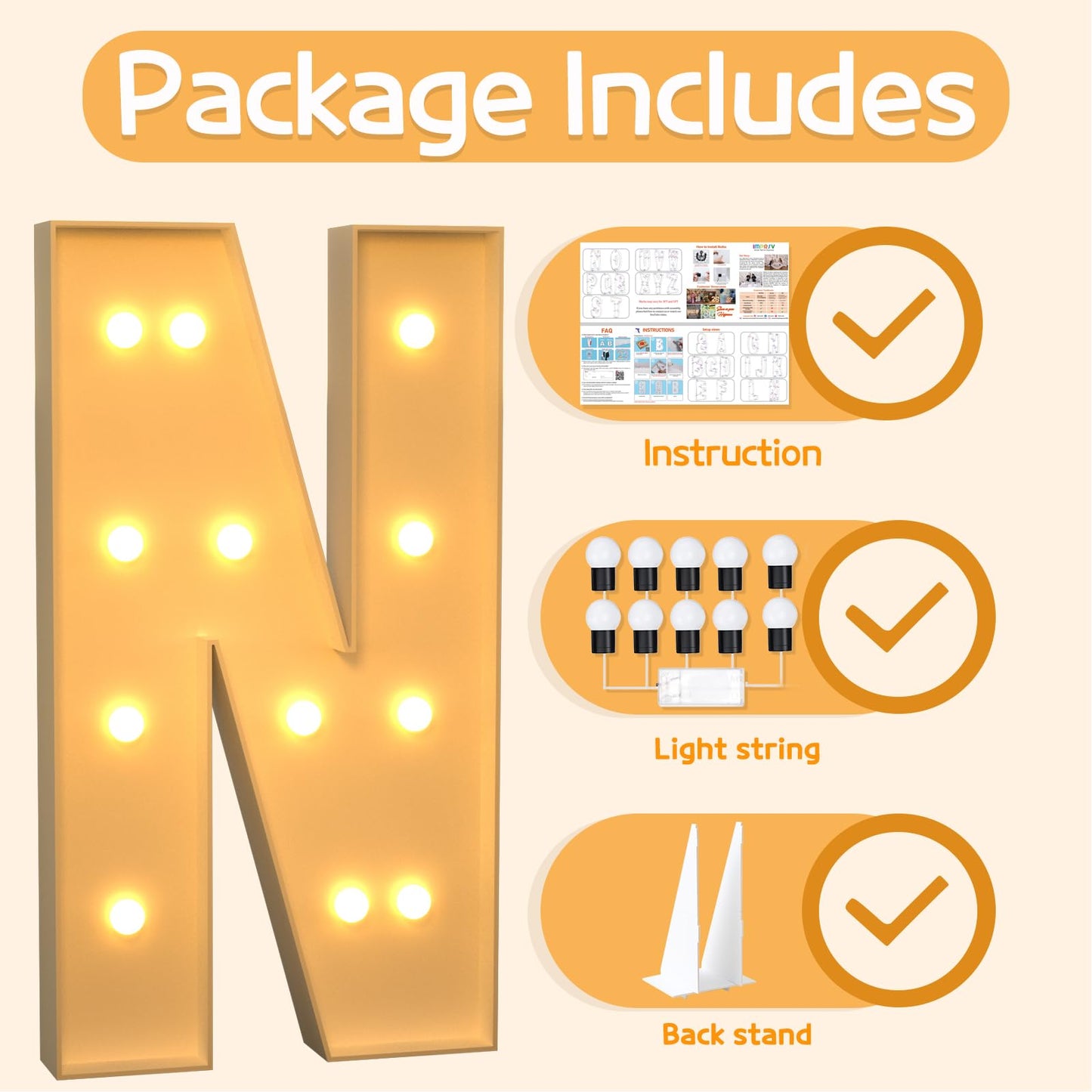 Imprsv 4Ft Marquee Light Up Letters N, Large Light Up Letters For Baby Shower Anniversary Wedding Decor, Big Letters For Party D
