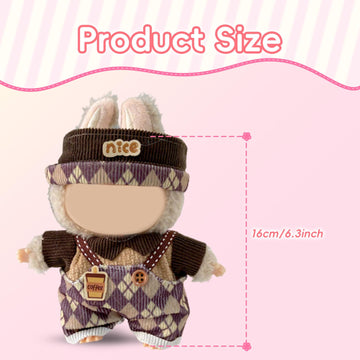 17cm Doll Clothes Labubu Clothes for 6.7inch(17cm) Dolls enhanced Doll Outfit with Hat and Accessories(Clothes Only) (Brown Purple)