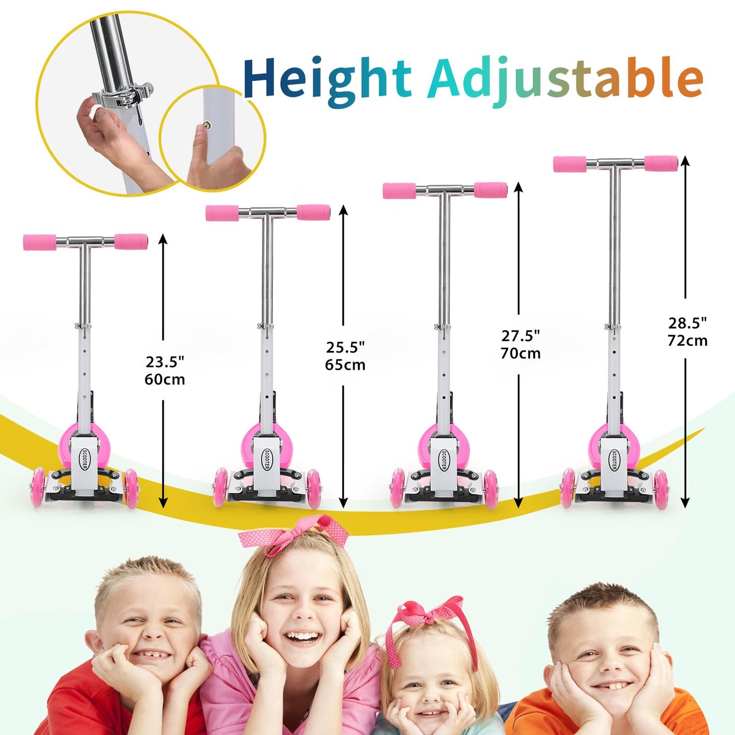 Toddler Scooter, Foldable Three Wheel Lean-To-Steer Scooter For Kids Ages 3-5, Heavy Duty Toddler Scooters, 4 Height Adjustable,