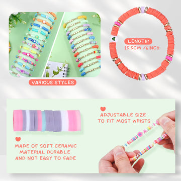 Jadive 48 Pcs Colorful Kids Friendship Bracelet Set Adjustable Stretch Beaded Bracelets Bracelet Preppy Heishi Surfer Bracelets