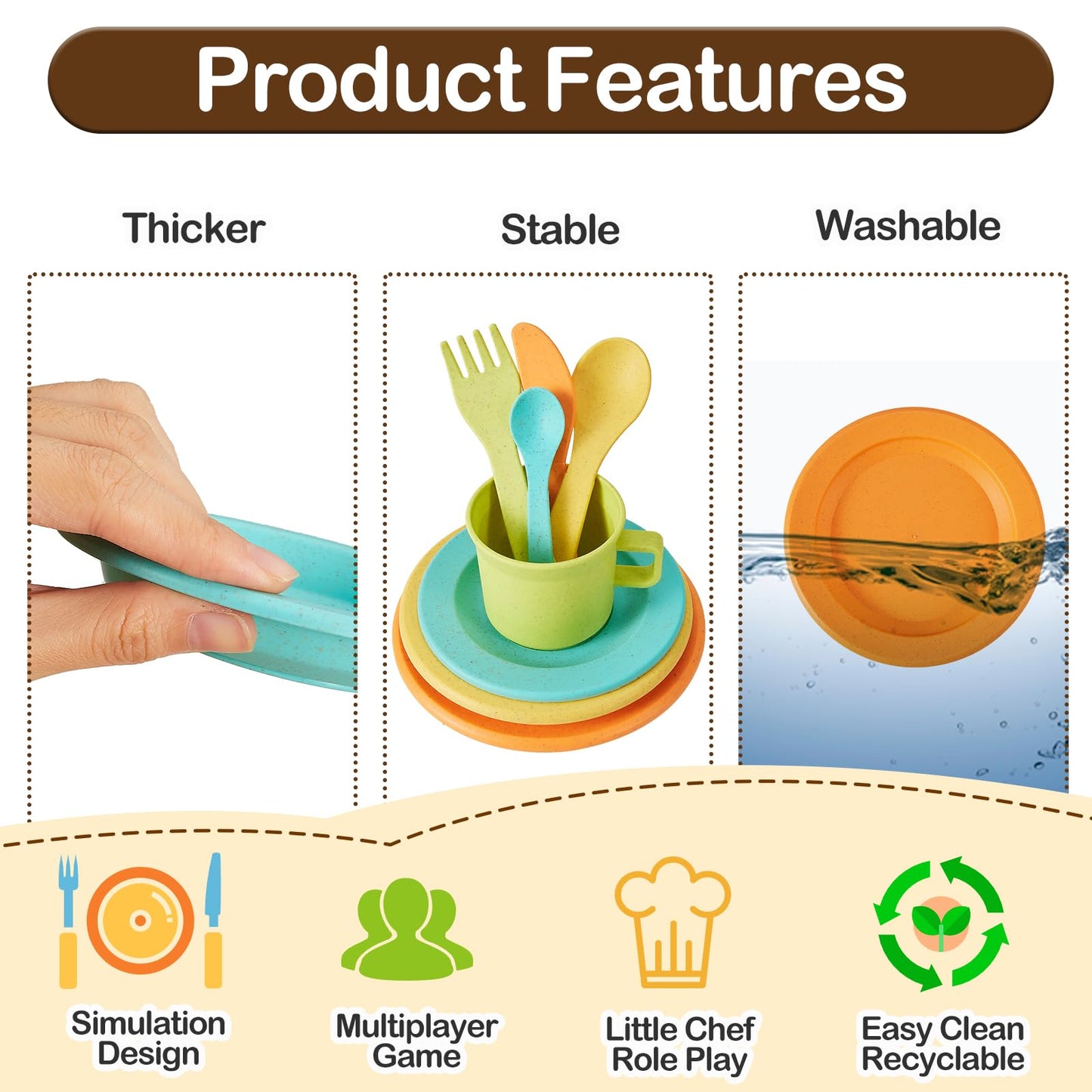 BUYGER Kids Kitchen Accessories and Tea Set for Kids, Toddler Play Kitchen Toy Dish Plates Utensils Dinnerware Set Pretend Role