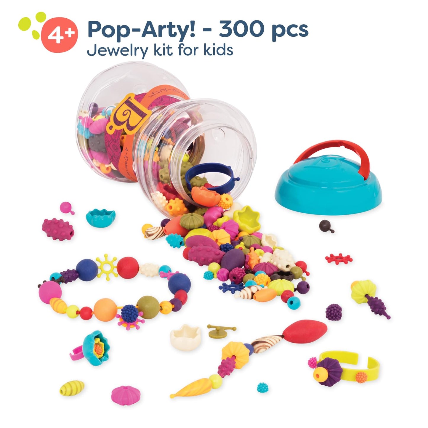 B. Toys – Pop Arty! 300 Pcs- Jewlery Making Kit- Creative Pop Snap Bead Set For Kids –Diy Craft Jewelry Making Kit –Necklaces, Rings, Bracelets – 4 Years +