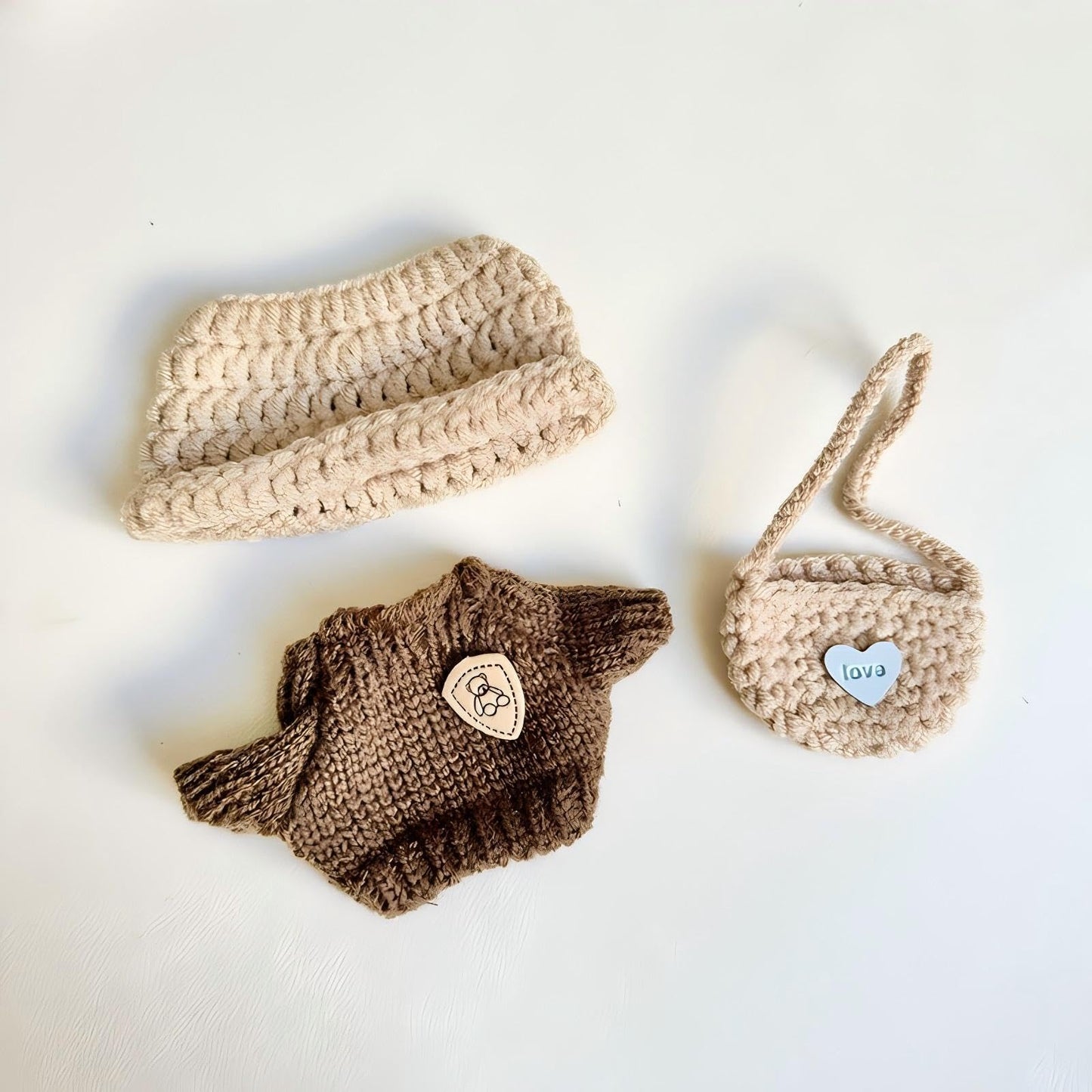 Handcrafted Clothes for Labub Doll enhanced Dolls Outfit 3 Pieces Stylish Doll Accessories Compatible with 5.91/6.7inch (15/17cm) Dolls Hat Sweater and Bag