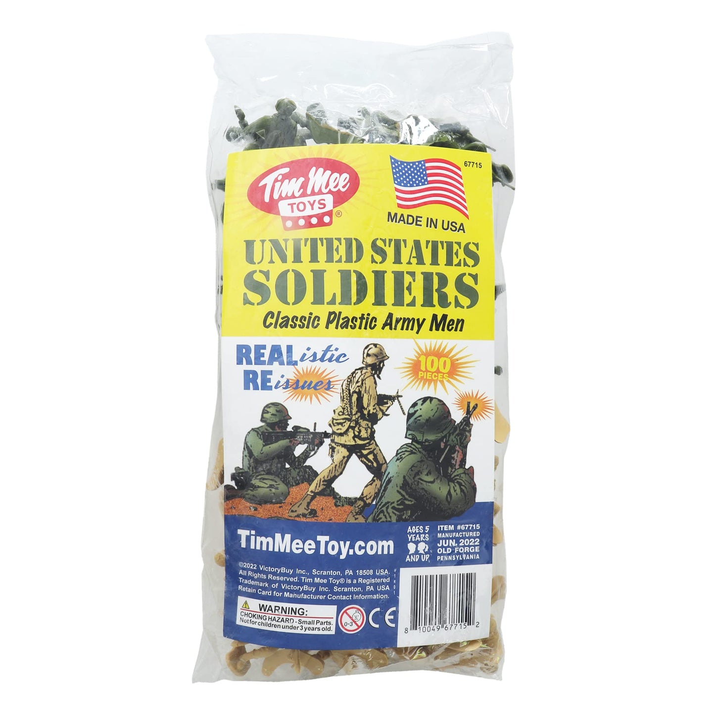 Tim Mee Toy Plastic Army Men - 100pc OD Green & Tan Toy Soldiers, LDPE Plastic, Model TM-06119