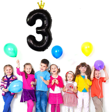Gifloon Black Number 3 Balloon With Crown, Large Number Balloons 40 Inch, 3Rd Birthday Party Decorations Supplies Third Birthday
