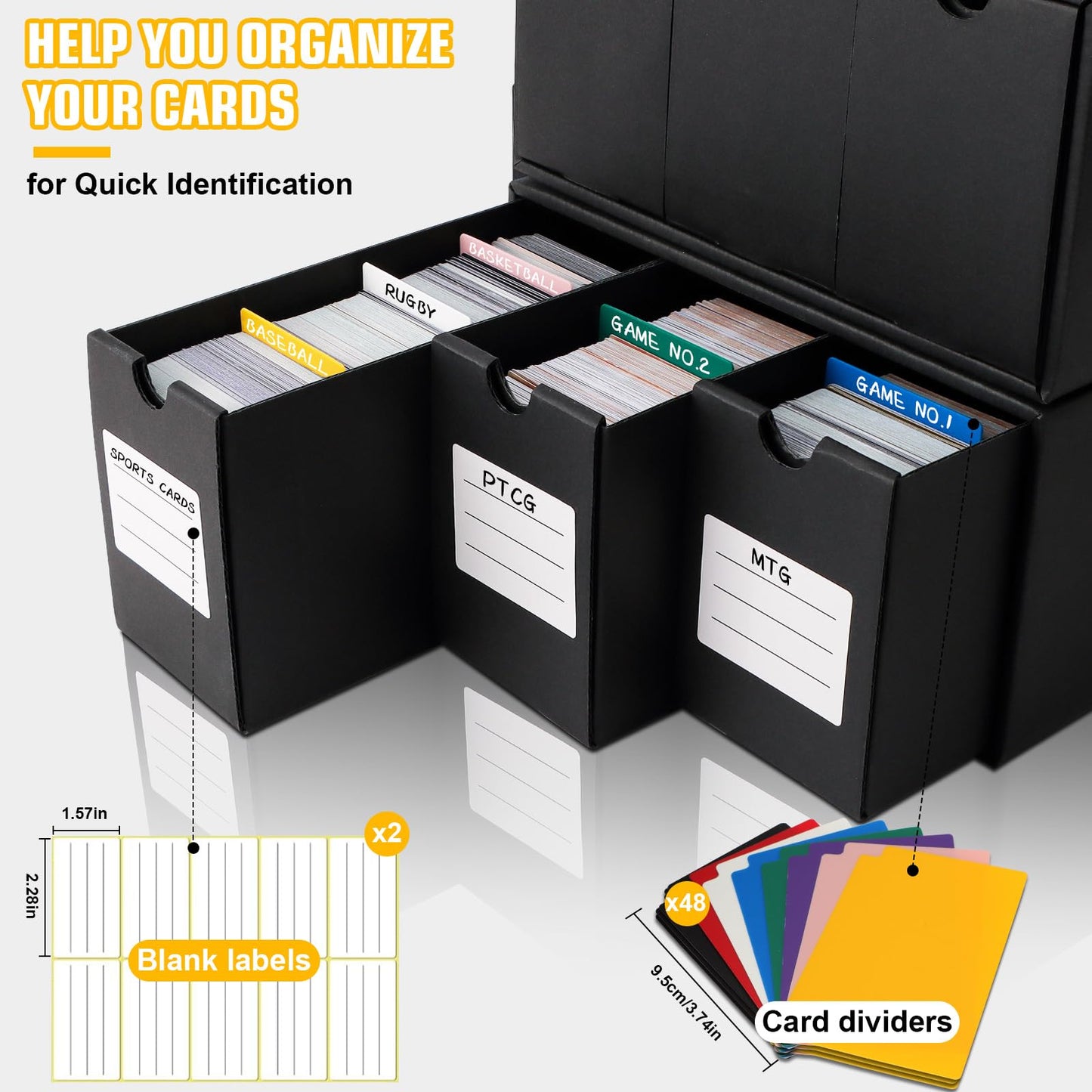 Qlouni Trading Card Storage Box, Includes 18-600 Ct Boxes & 60 Card Dividers, Trading Card Organizer For Collectible Card Games,