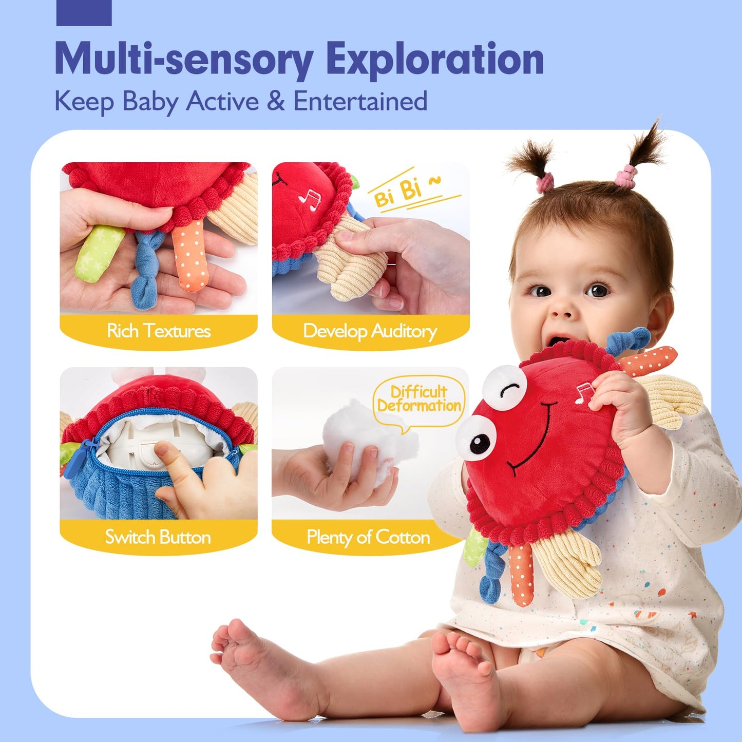 Hahaland Baby Toys 12-18 Months - Upgraded Musical Dancing Walking Moving Bouncing Crawling Crab Tummy Time Toy Sensory Infant Toys 6-12 Months Interactive Boy Girl Easter Birthday Gifts For Babies