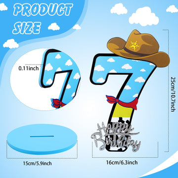Vercraft Toy Theme 7th Birthday Party Number Centerpiece 11.8 Inch Cartoon Party Number Sign Blue Sky and White Cloud Cow Birthd