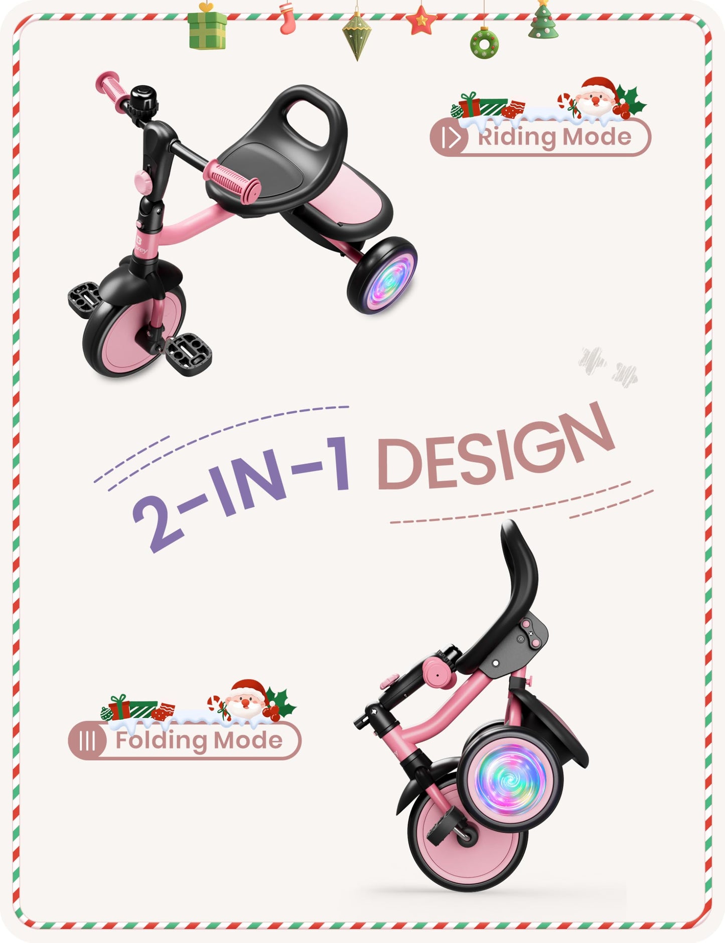 besrey Colorful Lighting Toddler Tricycle for Ages 18 Months to 5 Years, Toddler Bike with Bell, Kids Tricycle, Gift for 2-5 Yea