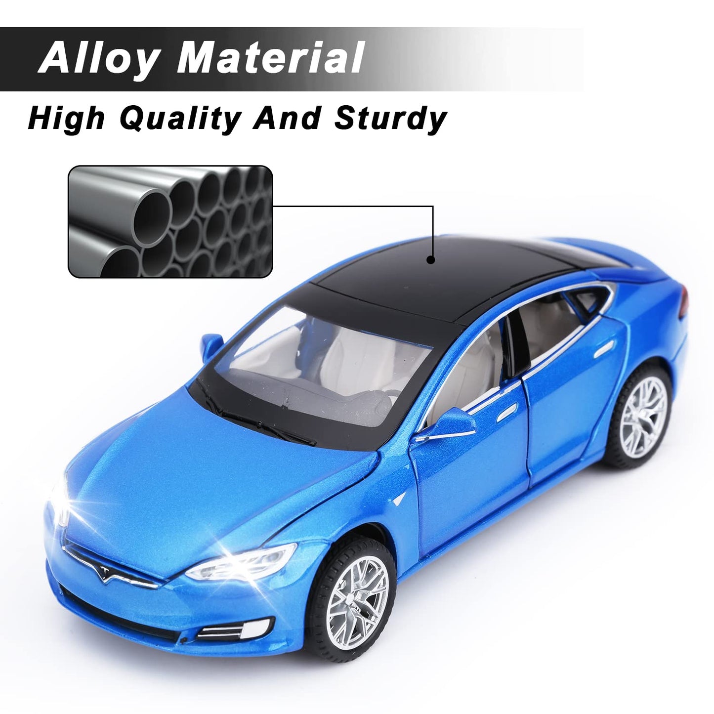 SASBSC Toy Cars Model S Die Cast Metal Model Cars with Door Open Light and Sound Pull Back Car Toys for Boys and Girls 3-12 Year