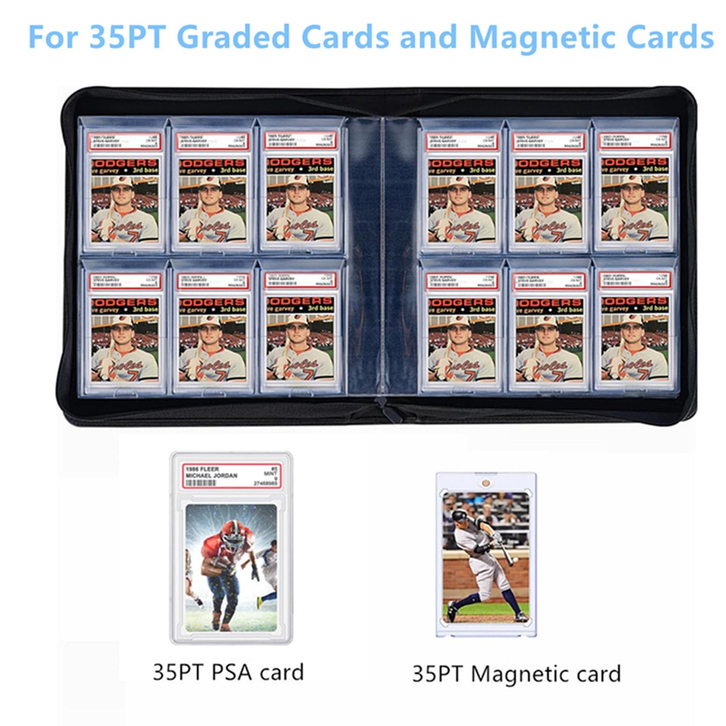 60 Pockets PSA Card Binder 6 Pocket Binders for Psa Graded Cards enhanced PU Cover with Costom Label PSA Slab Binder for PSA Cards and 35PT Magnetic Cards Holder and Display (Black)