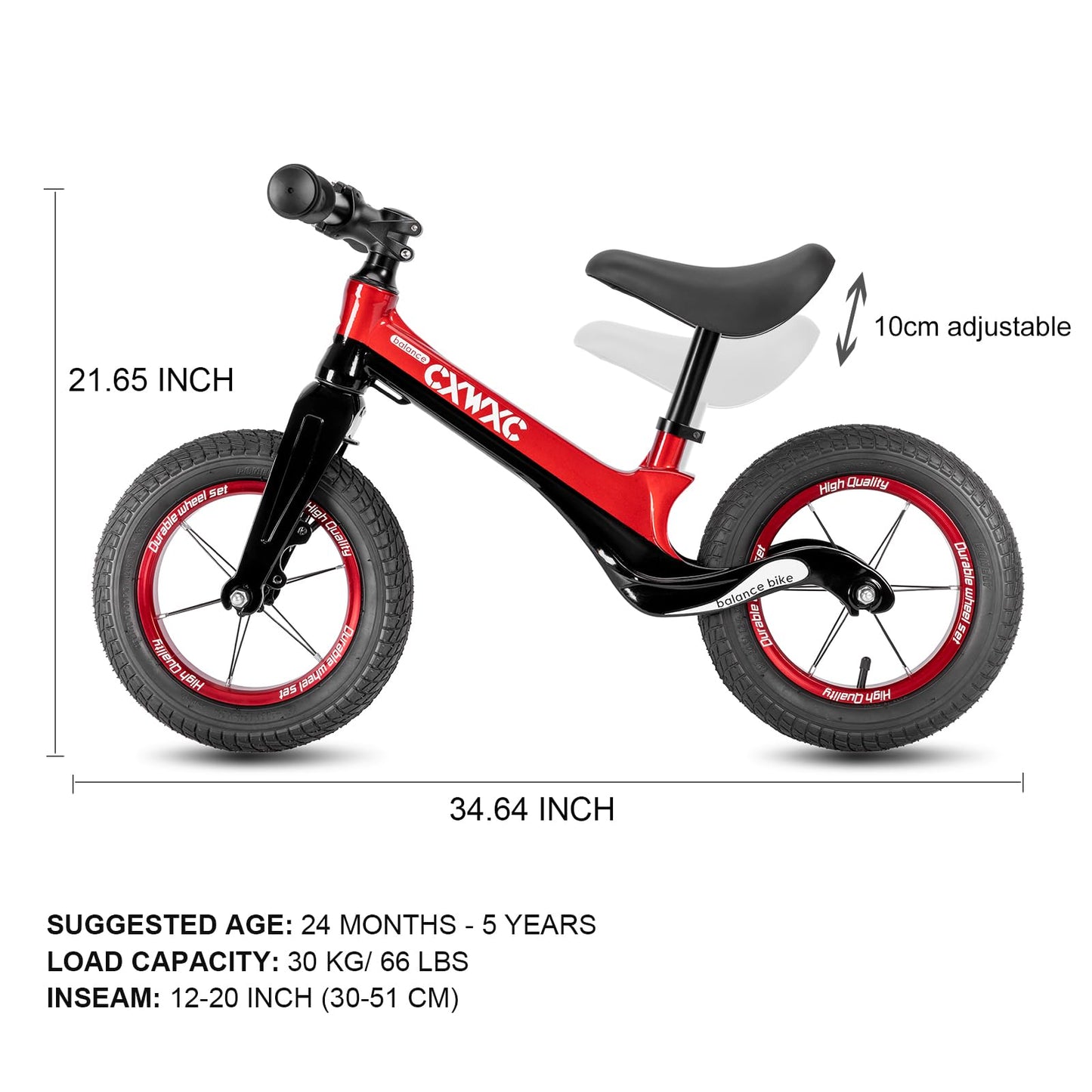 Cxwxc 12'' Toddler Balance Bike - Ages 24 Months To 5 Years - Kids Push Balance Bike With Footrest, No Pedal Training Bicycle -