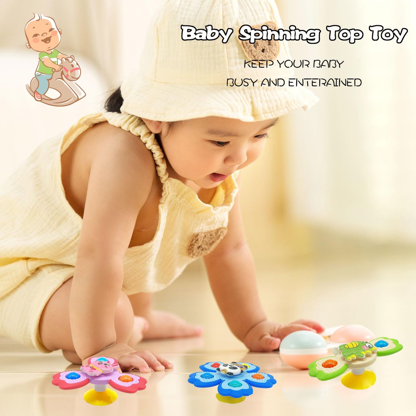 4 Pcs Suction Cup Spinner Toy For Babies, Baby Bath Toys For Toddlers 6 12 18 Months, Fidget Spinners Toy For Kids 1-3 Christmas