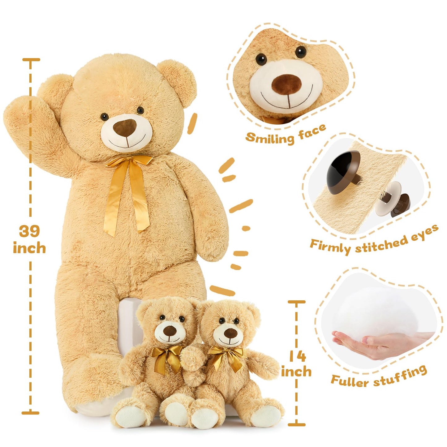 Morismos 39' Giant Teddy Bears With Babies, Large Mom And 2 Baby Bears For Baby Shower, Big Bear Stuffed Plush For Christmas, Valentine'S Day